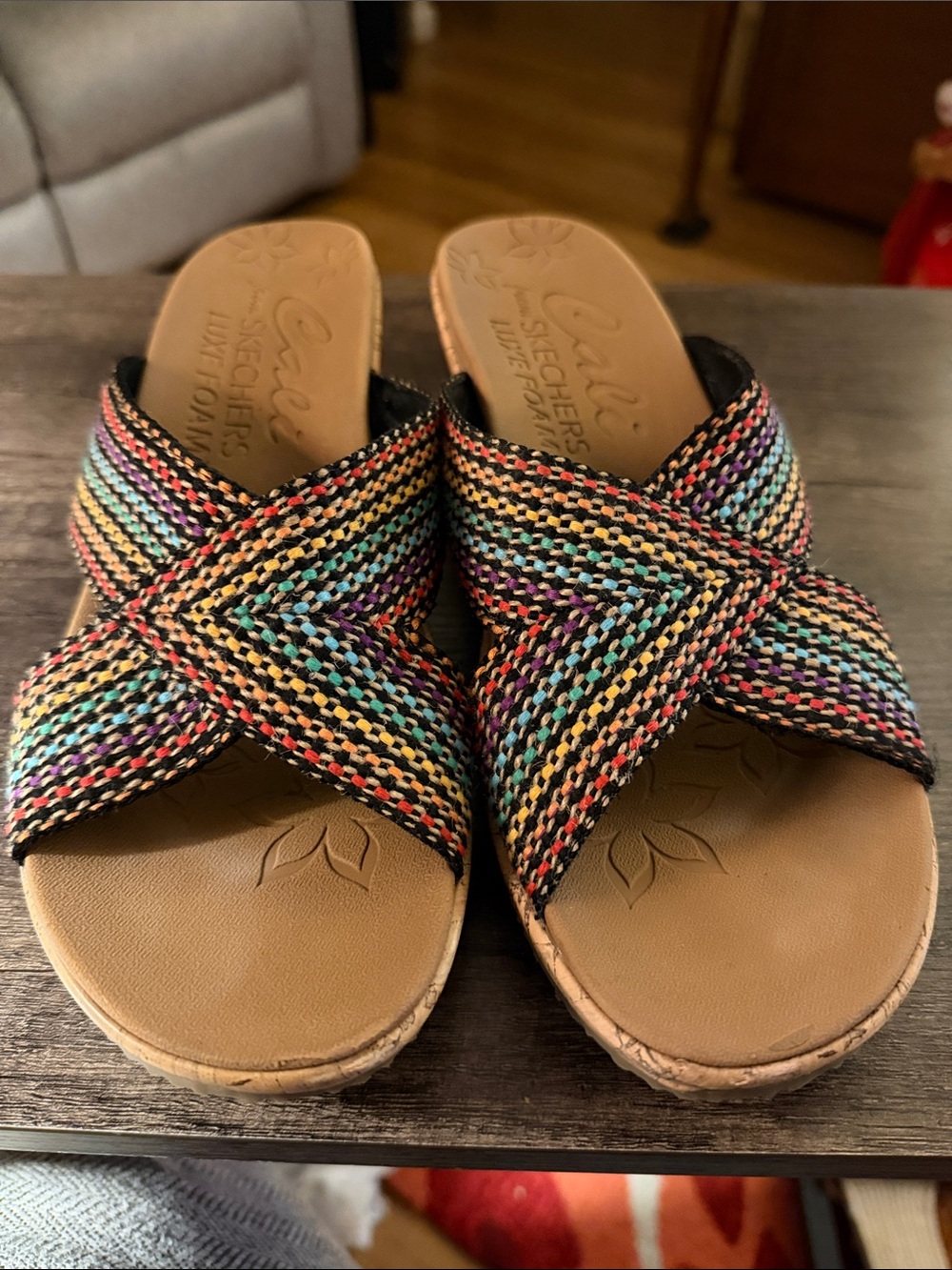 Skechers Cali Multi-Color Crossband Slide Sandals